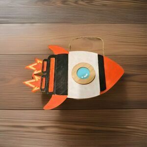 Hand Painted Wooden Rocket Ship Wall Decor Kids Bedroom Mondo Llama Hanging